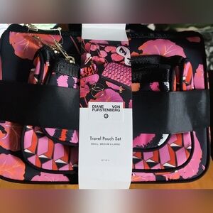 Diane Von Furstenberg Black and Pink Travel Pouch Set
